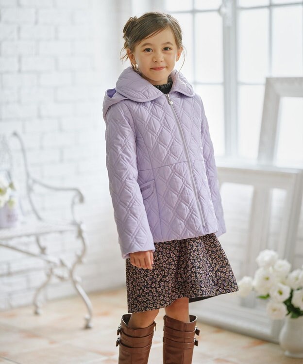 組曲 KIDS 【110-140㎝】中綿キルト コート ラベンダー系