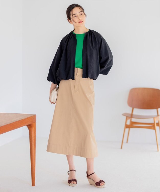 組曲 【洗える】サッカーストレッチ ブルゾン ブラック系