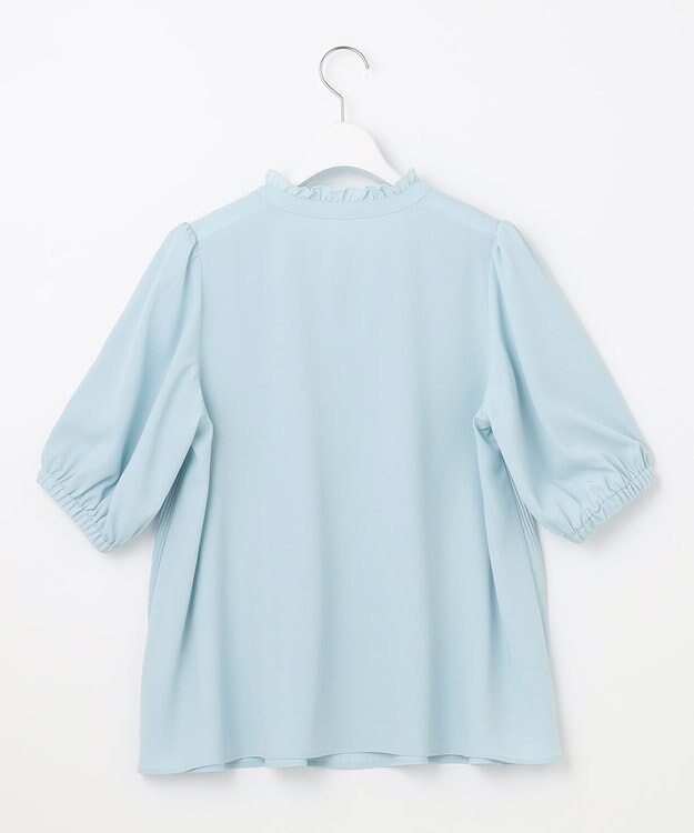 Feroux 【洗える】プリーツコンビ半袖 ブラウス スカイブルー系