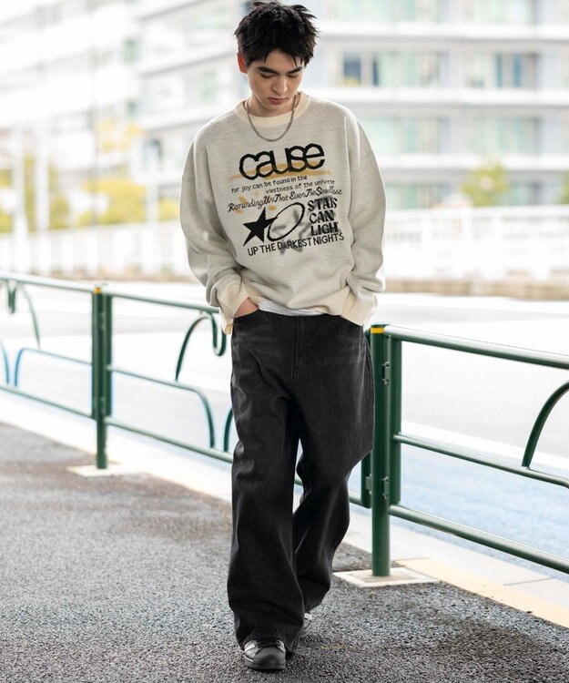 WEGO スプレーグラフィックニットプルオーバー オフホワイト