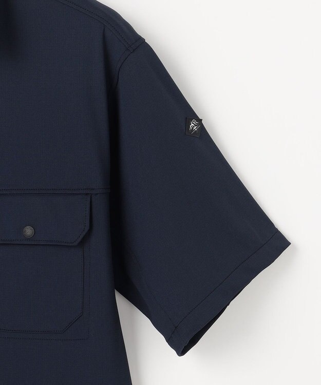JOSEPH ABBOUD MOUNTAIN 【UVカット/接触冷感】SOLAMENT トリコットメッシュ 半袖 シャツ ネイビー系