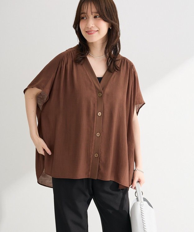Green Parks フレンチスリーブリブドッキングシャツ Brown