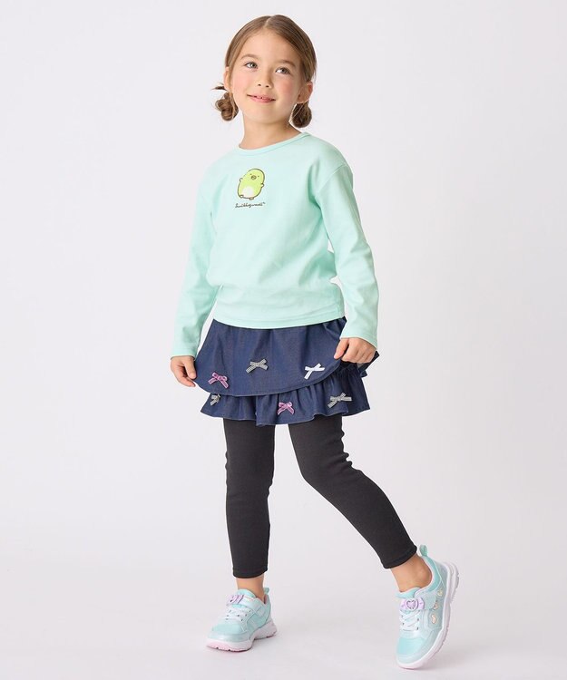 ANY KIDS 【すみっコぐらし】サガラ刺繍 長袖 Tシャツ エメラルドグリーン×ぺんぎん？