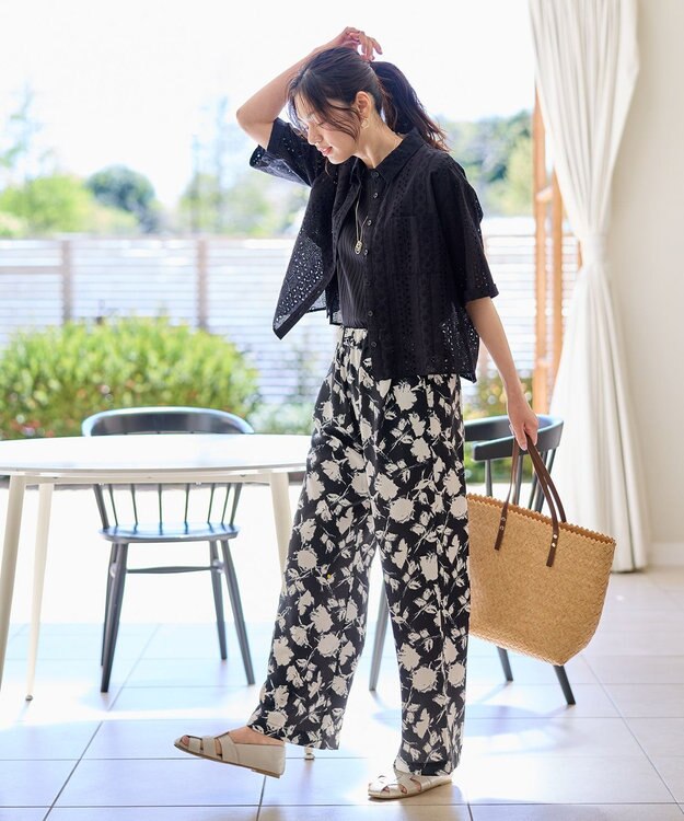 ANY L 【洗濯機可/ウエストゴム】プリントパンツ チャコールベース