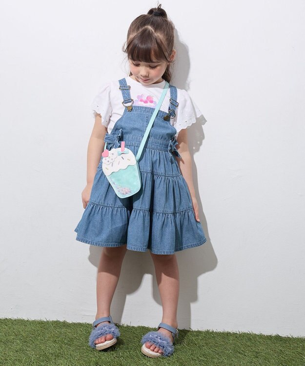 ANY KIDS 袖レース ケーキプリント Tシャツ オフホワイト