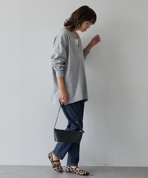 AMERICAN HOLIC Vネックサイドスリットロングスウェットプルオーバー/チュニック Light Gray Mixture