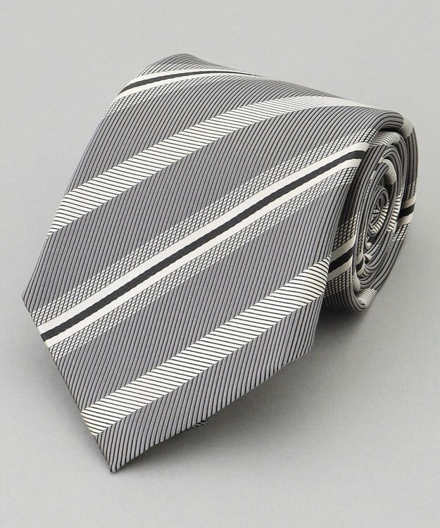 GOTAIRIKU  GOTAIRIKU別注【日本製】シルク ネクタイ_レジメンタル柄 グレー×ホワイト×ブラック
