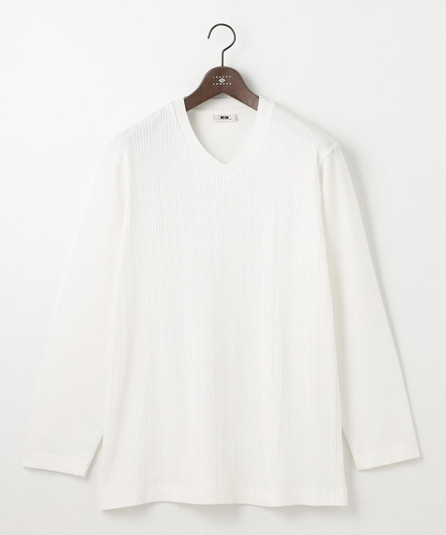 JOSEPH ABBOUD 【キングサイズ・ビジカジ】ストライプリンクス VネックＴシャツ ホワイト系
