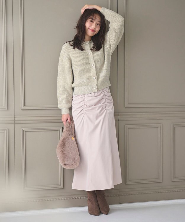 Feroux 【洗える】シュリンクマーメイド スカート ベージュ系