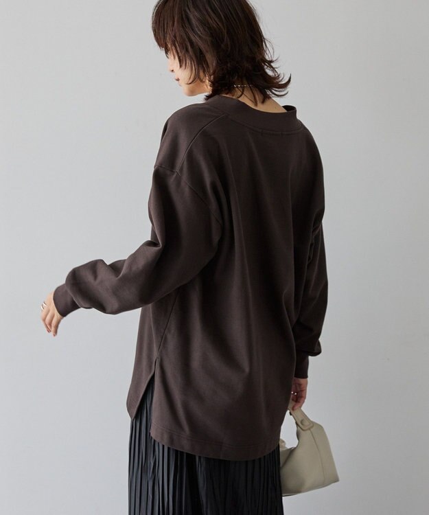 AMERICAN HOLIC Vネックサイドスリットロングスウェットプルオーバー/チュニック Brown