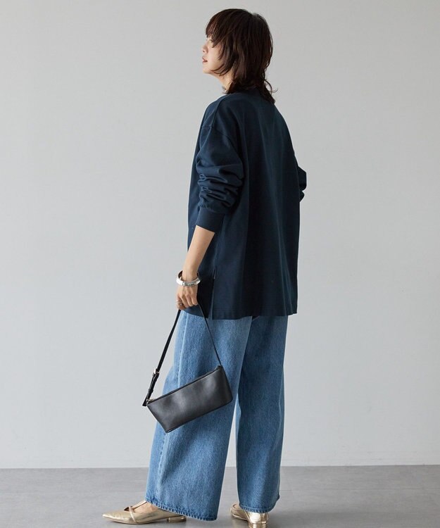 AMERICAN HOLIC Vネックサイドスリットロングスウェットプルオーバー/チュニック Navy