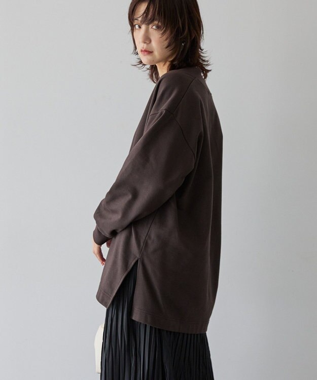 AMERICAN HOLIC Vネックサイドスリットロングスウェットプルオーバー/チュニック Brown