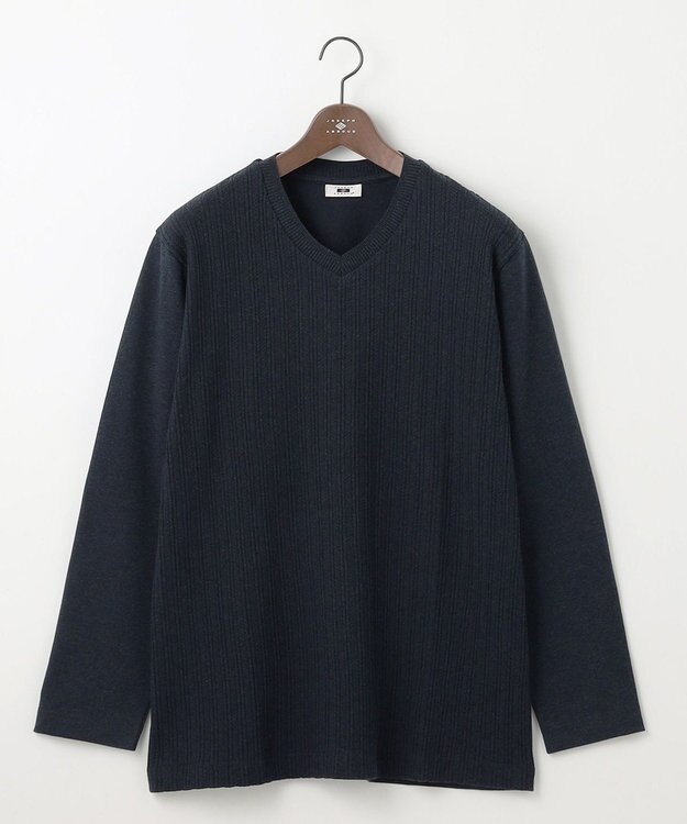 JOSEPH ABBOUD 【キングサイズ・ビジカジ】ストライプリンクス VネックＴシャツ ダルブルー系