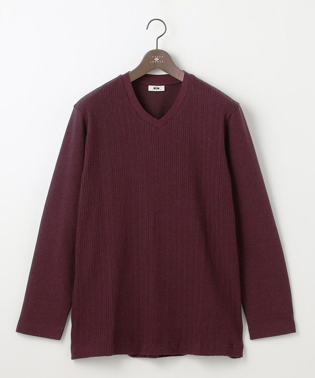 JOSEPH ABBOUD 【キングサイズ・ビジカジ】ストライプリンクス VネックＴシャツ ワイン系