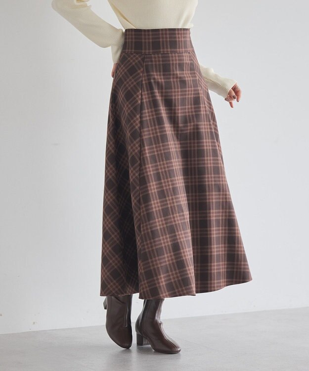 earth music&ecology バックレースアップスカート Check Brown