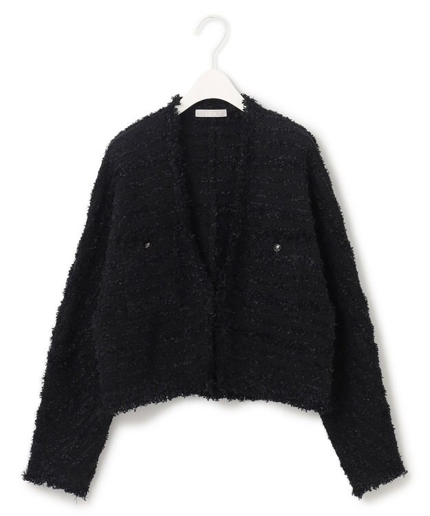 ICB L 【洗える】 スラリットテープ カーディガンジャケット ブラック系