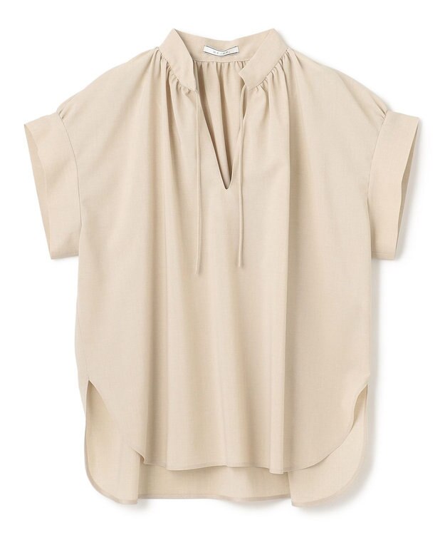 BEIGE， 【洗える/接触冷感/速乾/UVケア対応】BATEAU / Vネックバックギャザーハーフスリーブブラウス Beige