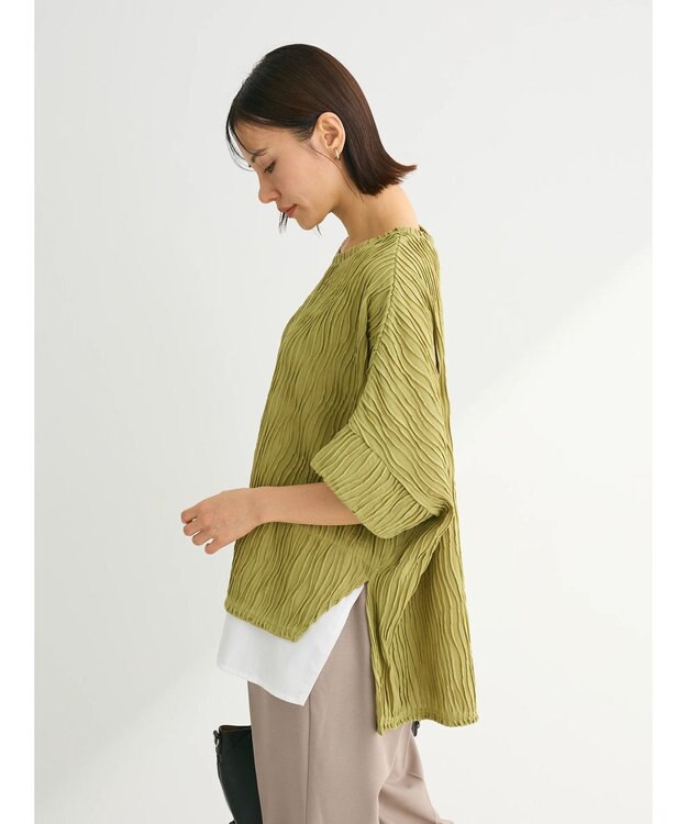 Green Parks カットジャガード裾ドッキングプルオーバー Green