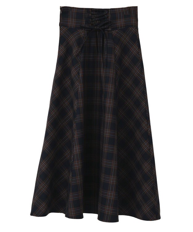 earth music&ecology バックレースアップスカート Check Navy