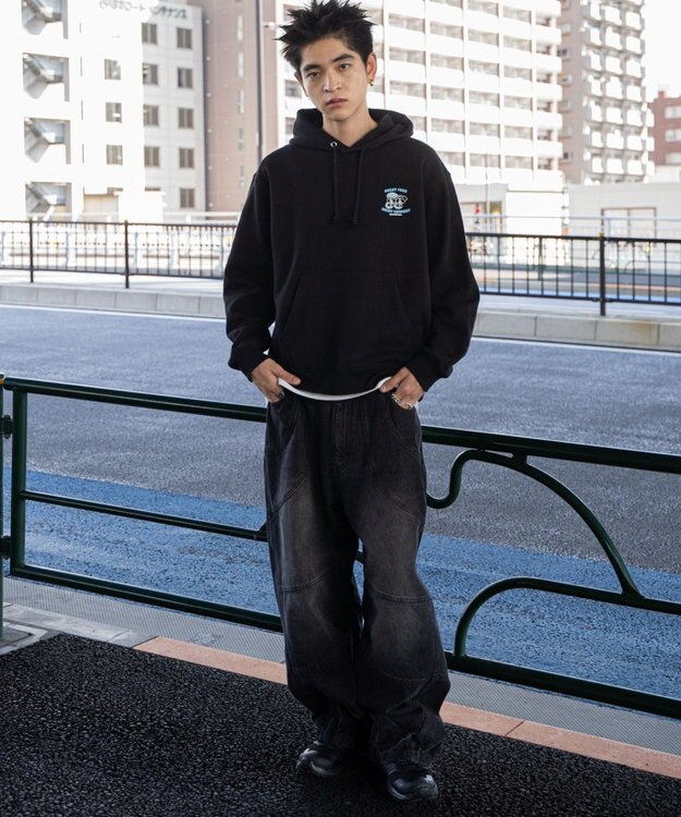 WEGO リラックスフィットTHEBOYグラフィックパーカー ブラック