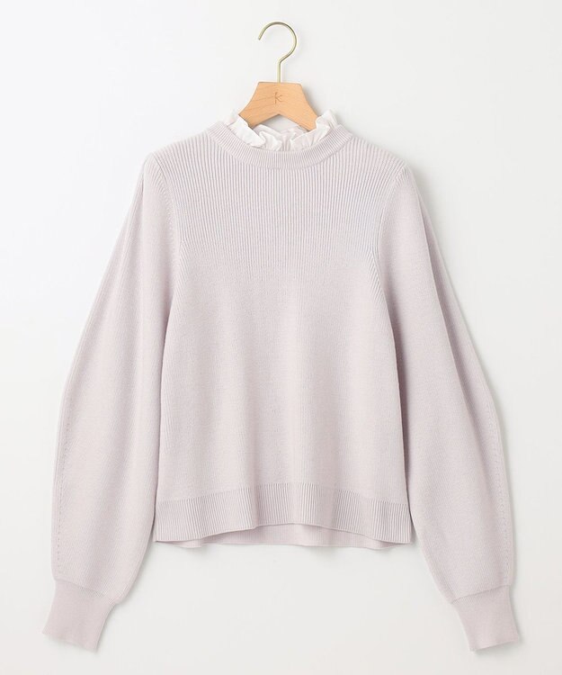 組曲 S 【WEB限定】襟付き片畔ニットプルオーバー ライトグレー系