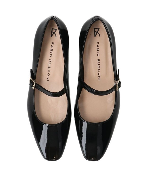 INTER-CHAUSSURES 【FABIO RUSCONI】スクエアトウワンストラップパンプス ブラックエナメル