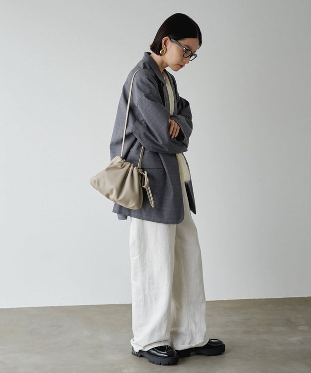 russet レザー巾着4WAYショルダーバッグ(CE-1454) GrayBeige