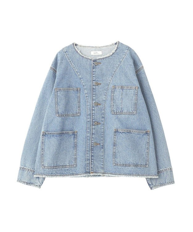 earth music&ecology 【綿100％】デニムノーカラーカバーオール Light Indigo