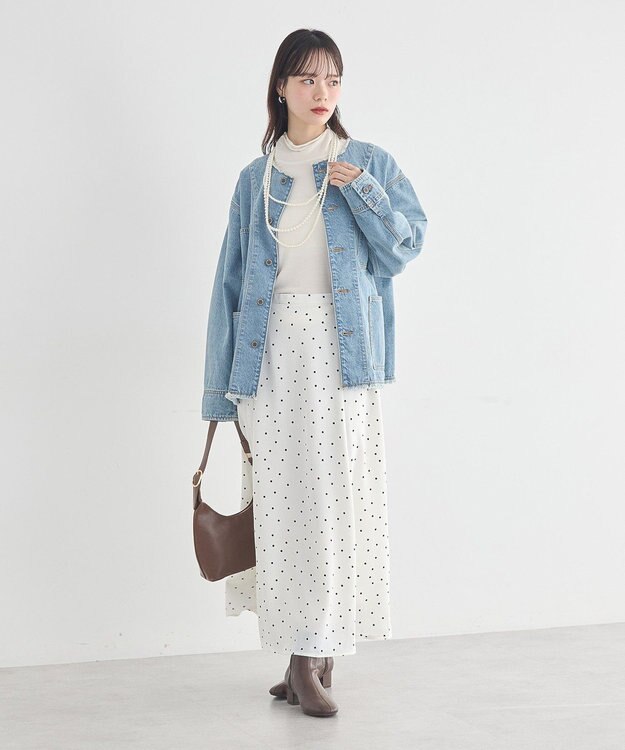 earth music&ecology 【綿100％】デニムノーカラーカバーオール Light Indigo