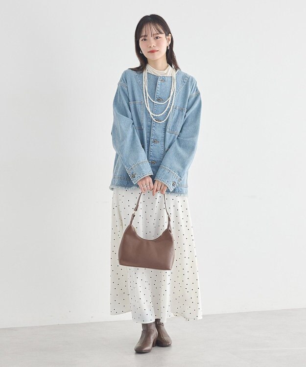 earth music&ecology 【綿100％】デニムノーカラーカバーオール Light Indigo