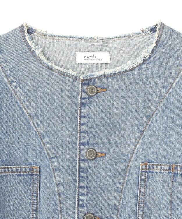 earth music&ecology 【綿100％】デニムノーカラーカバーオール Light Indigo