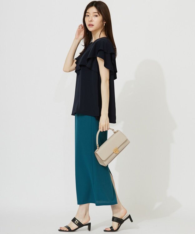 ANY SIS L 【接触冷感・吸水速乾・UVカット】サラキレイ フリル ブラウス ネイビー