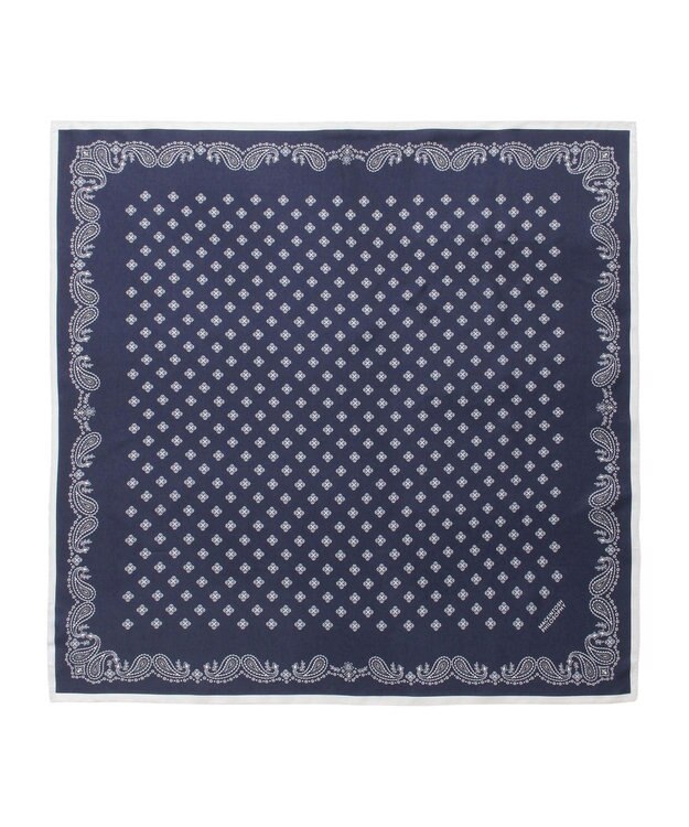 MOONBAT 【シルク100%】MACKINTOSH PHILOSOPHY(マッキントッシュ フィロソフィー）幾何柄 シルクプリントスカーフ 日本製 68cm×68cm UV対策 ネイビーブルー