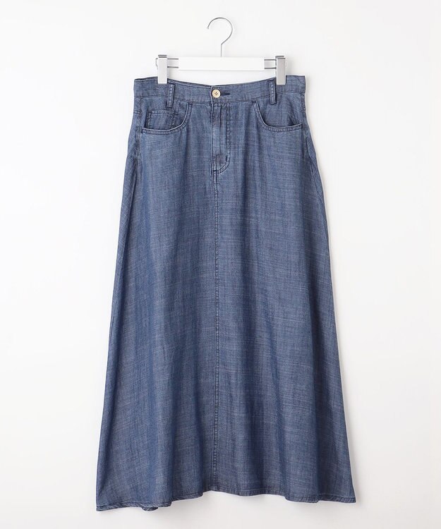 自由区 L 【洗える】テンセルリネンデニム  スカート ネイビー系