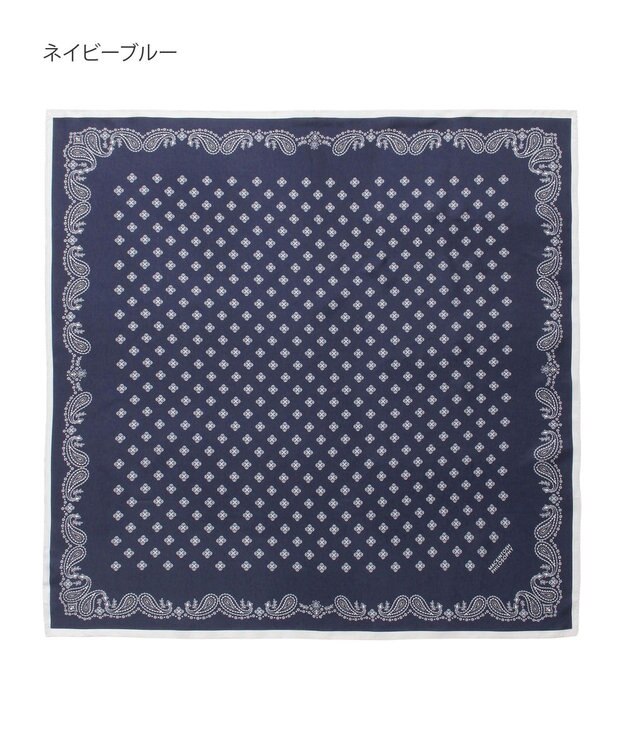 MOONBAT 【シルク100%】MACKINTOSH PHILOSOPHY(マッキントッシュ フィロソフィー）幾何柄 シルクプリントスカーフ 日本製 68cm×68cm UV対策 ネイビーブルー
