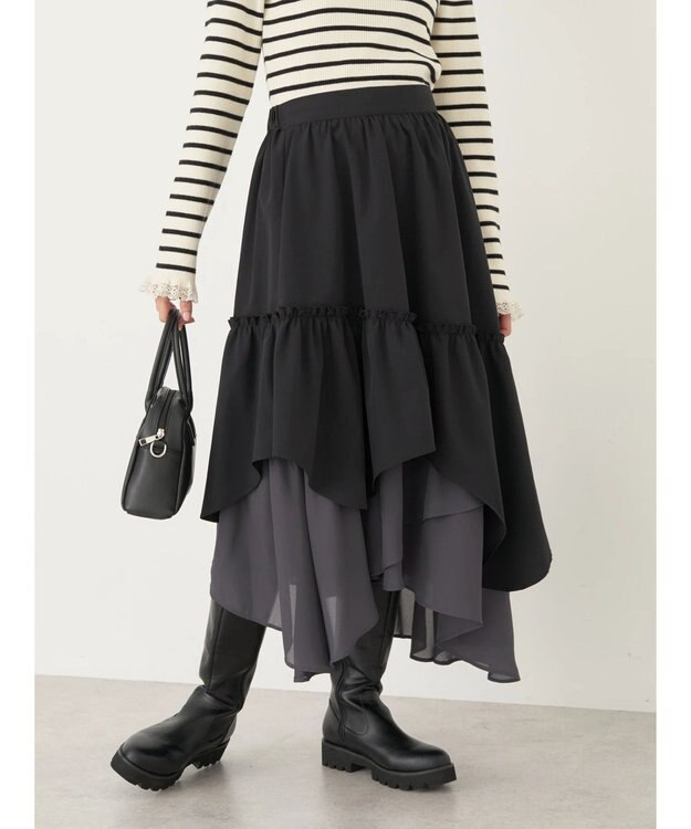earth music&ecology イレヘムティアードスカート Black