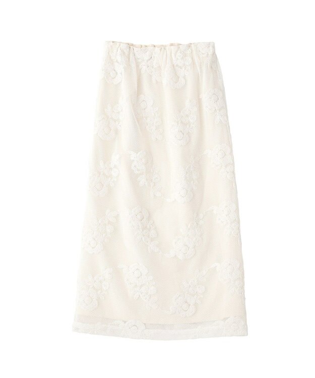 YECCA VECCA フラワー柄刺繍メッシュスカート Ivory