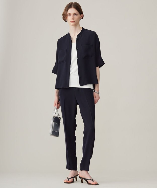 ICB 【洗える】ライトダブルクロス ドロストパンツ ネイビー系