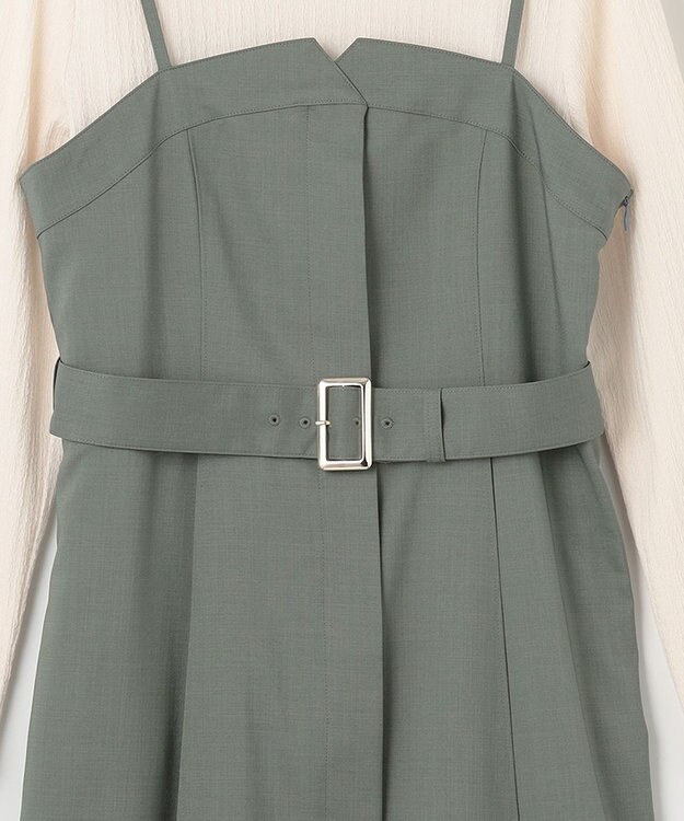 ANY SIS L 【2SET】ビスチェワンピース×シアーラッセルプルオーバーセット カーキ系