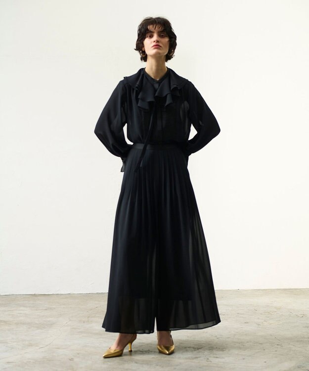 GRACE CONTINENTAL シアーラッフルカラーブラウス ブラック