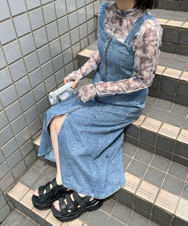 WEGO デニムWジップジャンスカ デニム中濃加工色