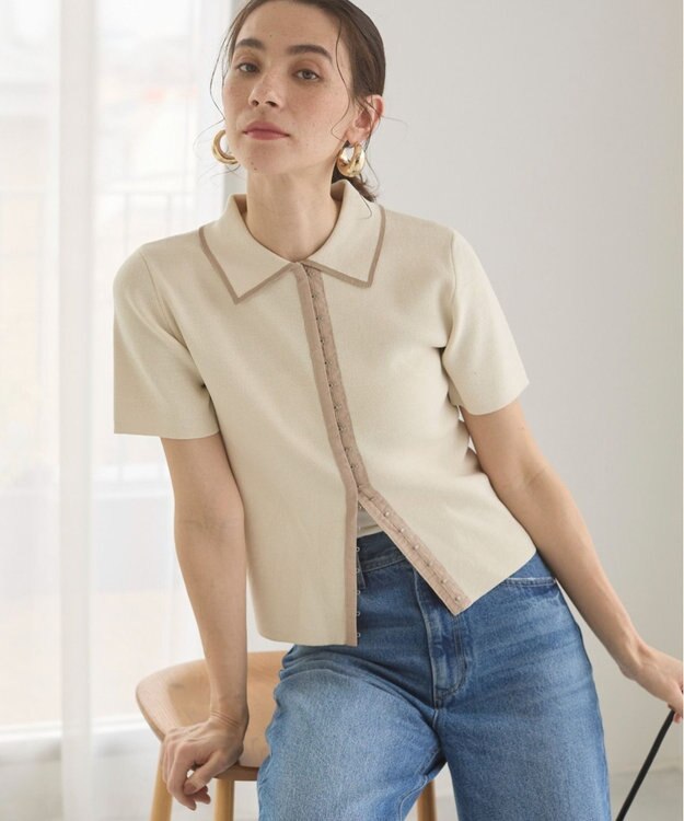 WEGO 【ANGIE VINTAGE/サマーニット】フロントホックポロニット ホワイトアイボリー