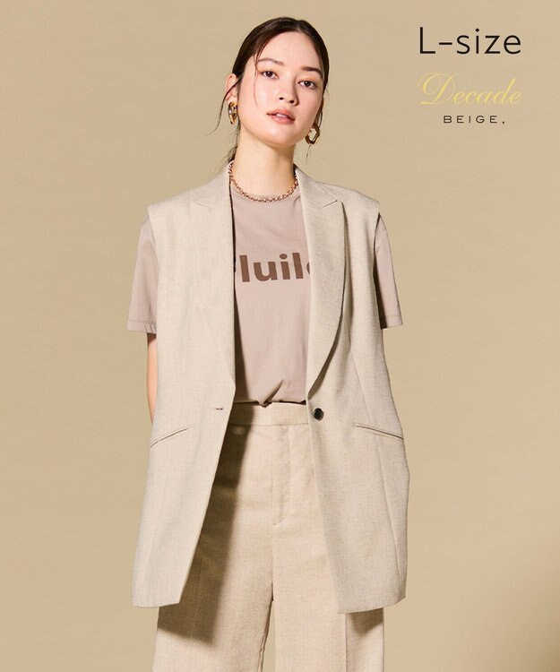 BEIGE， 【L-size】CAROLE / リネンライク ノースリーブジレジャケット Sand