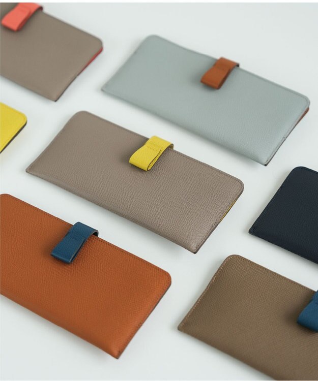 Atelier nuu 日本製 本革 バイカラーnoble スマートロングウォレット アイスグレー×キャメル