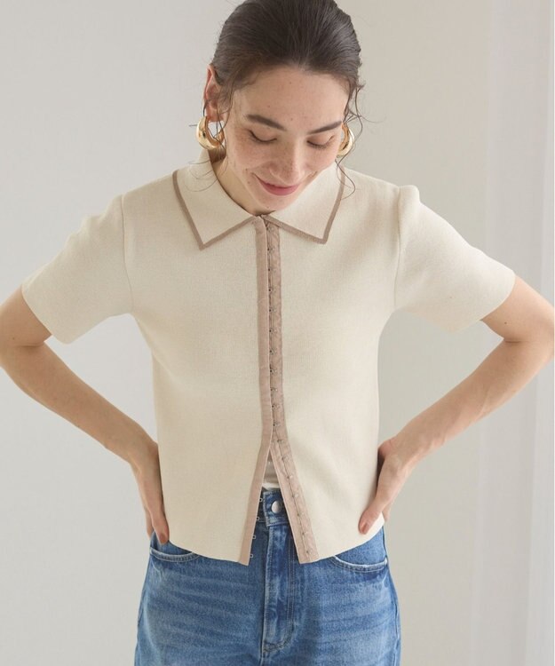 WEGO 【ANGIE VINTAGE/サマーニット】フロントホックポロニット ホワイトアイボリー