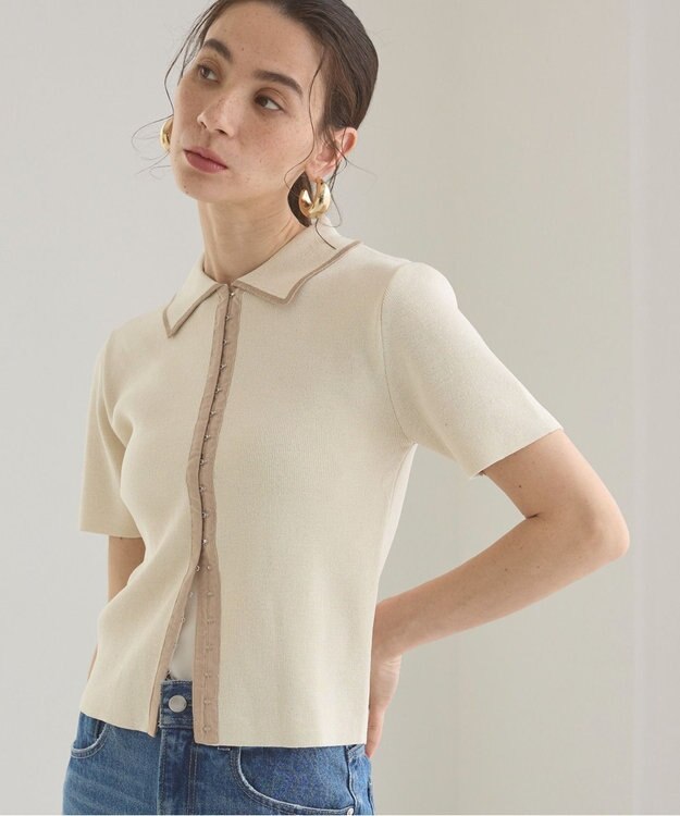 WEGO 【ANGIE VINTAGE/サマーニット】フロントホックポロニット ホワイトアイボリー