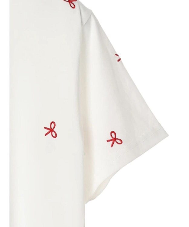 Green Parks ・Ｄｏｕｂｌｅ　Ｆｌａｇｓ　リボン刺繍ＴＥＥ Off White