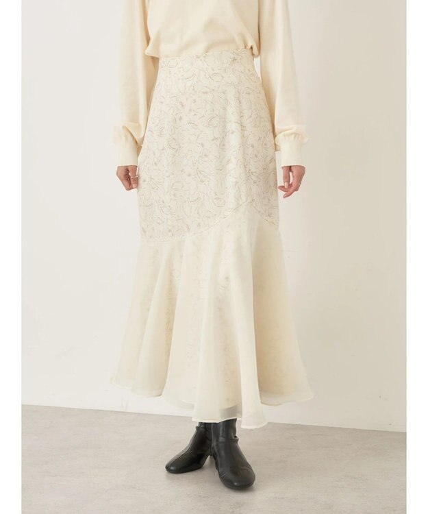 earth music&ecology 切替フラワースカート Ivory