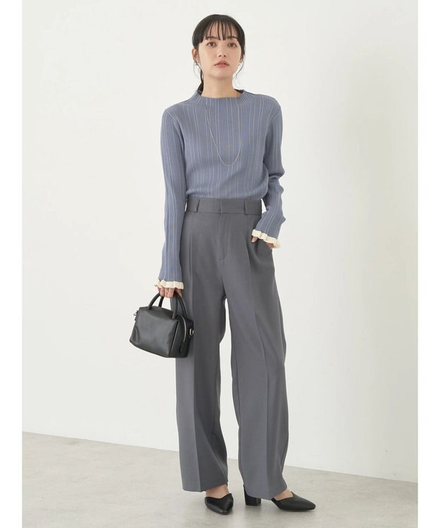 earth music&ecology 配色フリルニットプルオーバー Ice Blue