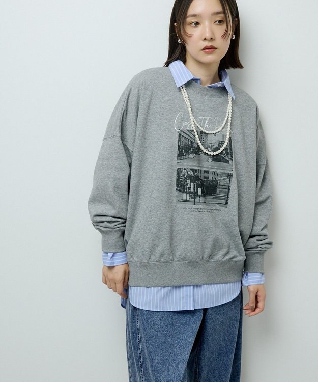 Green Parks オーバーサイズロゴ裏毛プルオーバー Gray Mixture